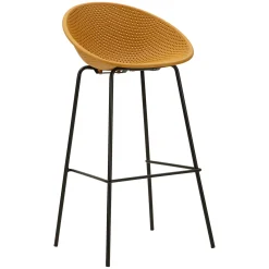 Sgabelli > Dmora Sgabello Giallo Senape Nero set da 2 Indoor/outdoor Seduta Traforata Altezza Seduta 75 cm 51x82x58h cm, Materiale Struttura in Metallo - Trong Nero, Giallo Senape