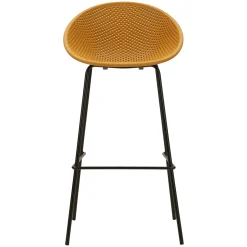 Sgabelli > Dmora Sgabello Giallo Senape Nero set da 2 Indoor/outdoor Seduta Traforata Altezza Seduta 75 cm 51x82x58h cm, Materiale Struttura in Metallo - Trong Nero, Giallo Senape