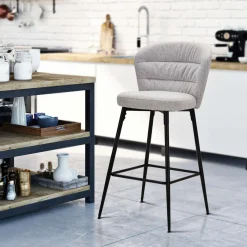 Sgabello Grigio Nero Imbottito Colore Struttura Nero 52x59x108h cm, Materiale Struttura in Legno Nobilitato - Guadal