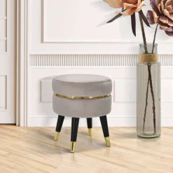 Sgabelli > Dmora Sgabello Grigio Tortora Nero Rivestimento in Velluto Imbottito 35x35x41h cm, Sfumatura Colore Seduta Tortora - Yavi Nero, Grigio Tortora