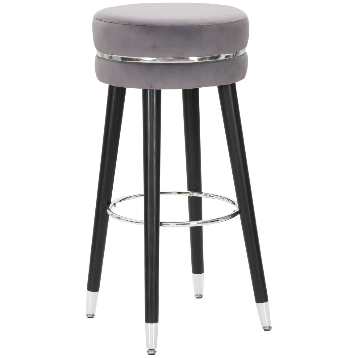 Sgabello Nero Imbottito Rivestimento in Velluto 35x35x74h cm, Materiale Struttura in Legno - Bran