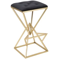 Sgabelli > Dmora Sgabello Nero oro Imbottito Colore Struttura oro 40x40x75h cm, Materiale Struttura in Metallo - Datipa Oro, Nero