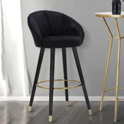 Sgabello Nero oro Imbottito Rivestimento in Velluto 55x56x104h cm, Materiale Struttura in Legno Nobilitato - Huanca