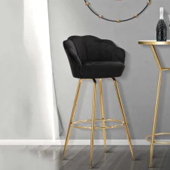 Sgabello Nero oro Rivestimento in Velluto Imbottito 55x53x110h cm, Colore Seduta Nero - Tequis