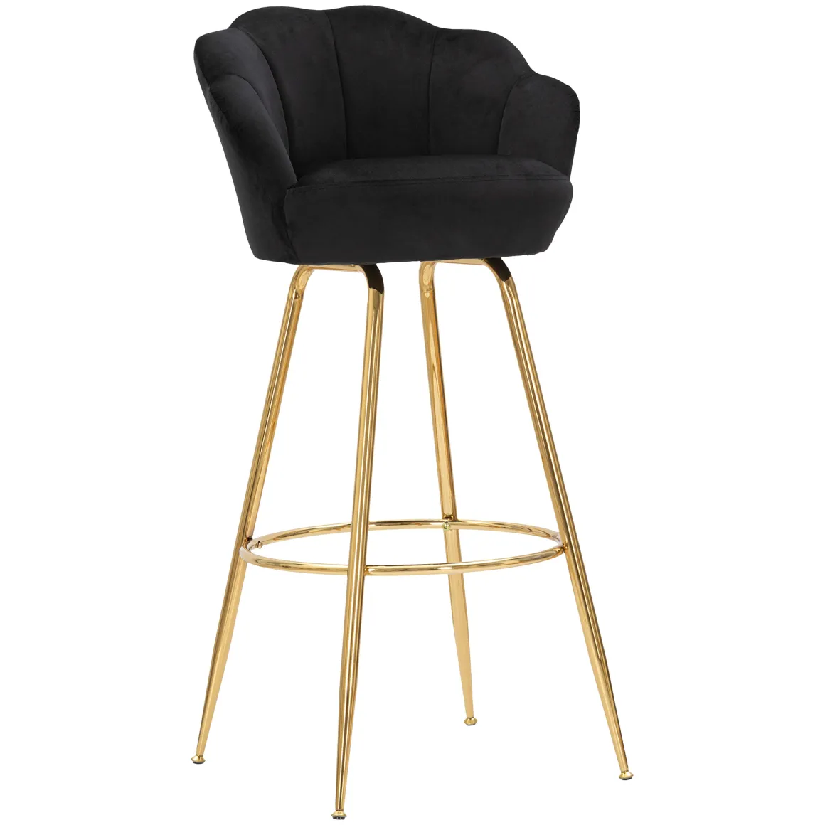Sgabello Nero oro Rivestimento in Velluto Imbottito 55x53x110h cm, Colore Seduta Nero - Tequis