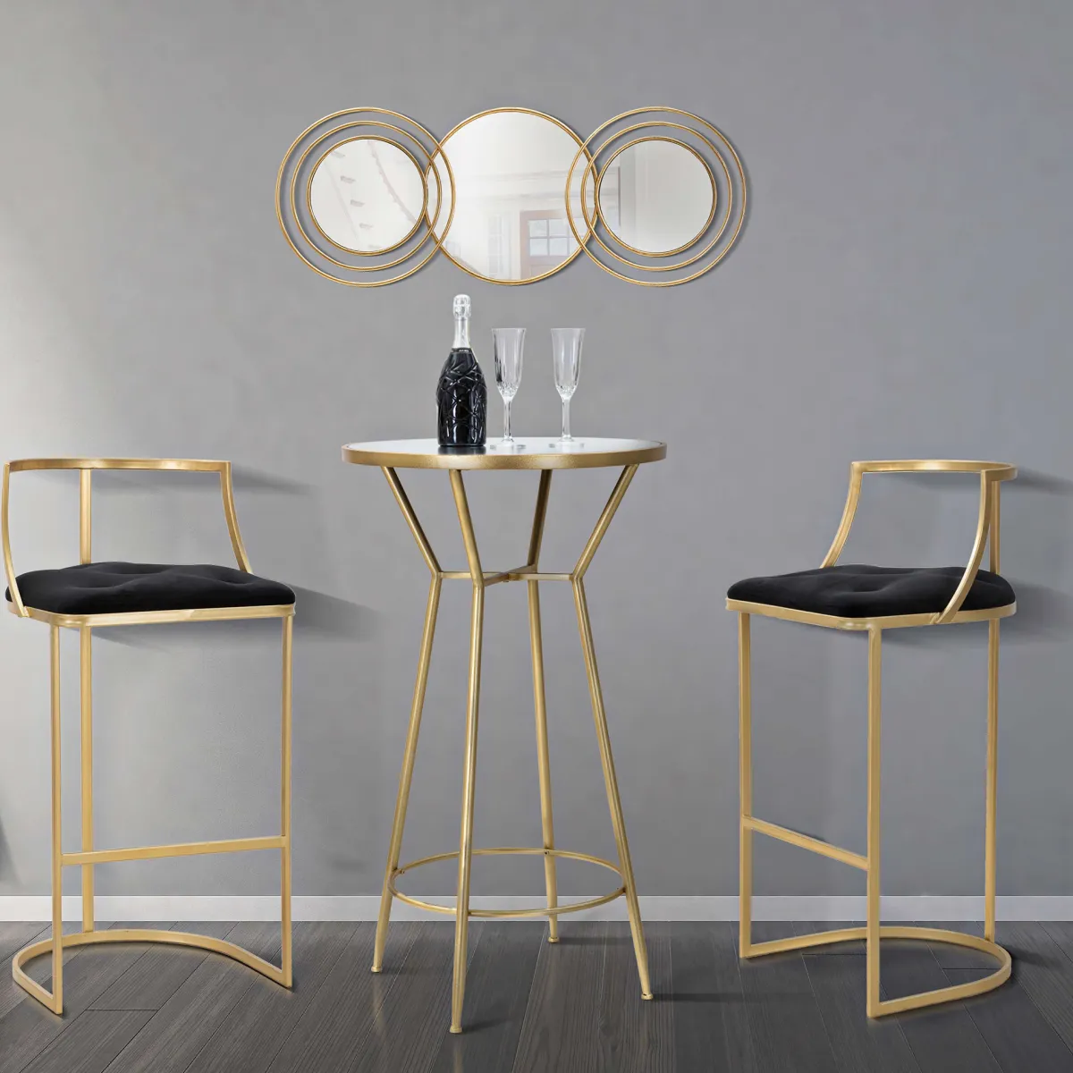 Sgabelli > Dmora Sgabello oro Nero Imbottito Rivestimento in Velluto 45x45x90h cm, Materiale Struttura in Metallo - Daparoha Nero, Oro
