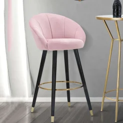 Sgabelli > Dmora Sgabello Rosa Nero Imbottito Rivestimento in Velluto 55x56x104h cm, Materiale Struttura in Legno Nobilitato - Huanca Nero, Rosa
