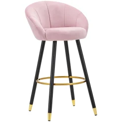 Sgabelli > Dmora Sgabello Rosa Nero Imbottito Rivestimento in Velluto 55x56x104h cm, Materiale Struttura in Legno Nobilitato - Huanca Nero, Rosa