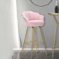 Sgabello Rosa oro Rivestimento in Velluto Imbottito 55x53x110h cm, Colore Seduta Rosa - Tequis