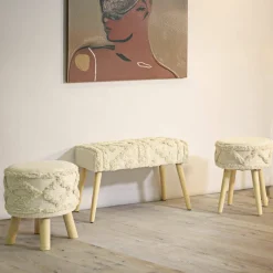 Sgabello scandi imbottito con gambe in legno 32x32x41h cm bianco - Bridges