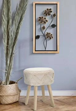 Sgabello scandi imbottito con gambe in legno 32x32x41h cm bianco - Bridges