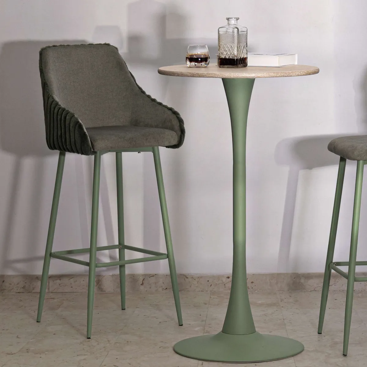 Sgabelli > Dmora Sgabello Imbottito set da 2 con Schienale 52x46x111h cm, Materiale Struttura in Legno Nobilitato - Spiti Verde