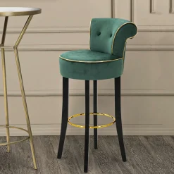Sgabelli > Dmora Sgabello Verde oro Imbottito Rivestimento in Velluto 46x48x96h cm, Materiale Struttura in Legno - Tupiza Oro, Verde