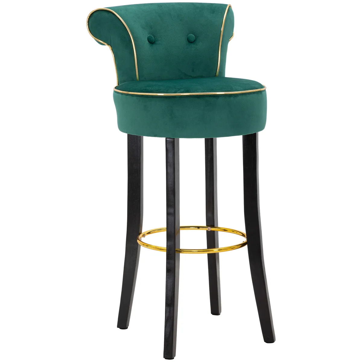 Sgabelli > Dmora Sgabello Verde oro Imbottito Rivestimento in Velluto 46x48x96h cm, Materiale Struttura in Legno - Tupiza Oro, Verde