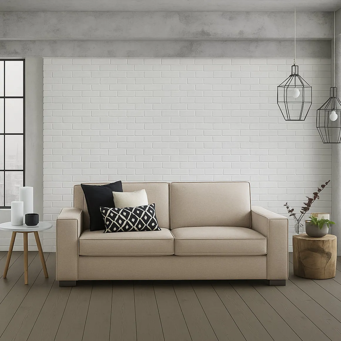Sofa con braccioli beige 220x95x90h cm - Diopside