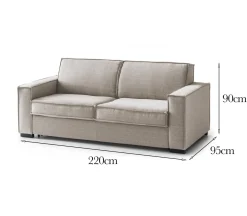Sofa con braccioli tortora 220x95x90h cm - Diopside