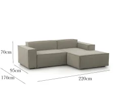Sofa con penisola tortora 220x170x70h cm - Amuleto