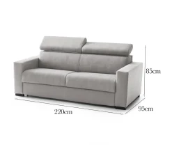 Salotto|Divani Fissi 3 Posti > Dmora Sofa con poggiatesta regolabili 220x95x85h cm - Matrice Grigio
