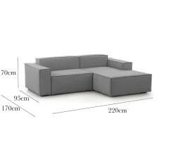 Divani Angolari|Divani Fissi Con Penisola > Dmora Sofa in legno e ferro rivestito in tessuto 220x170x70h cm - Amuleto Grigio