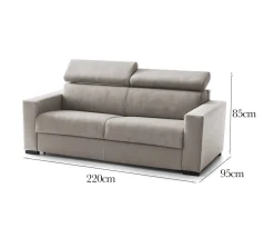Sofa in legno e ferro rivestito in tessuto tortora 220x95x85h cm - Matrice