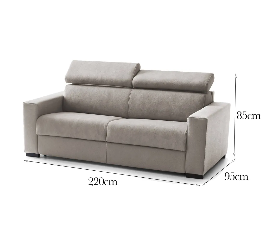 Sofa in legno e ferro rivestito in tessuto tortora 220x95x85h cm - Matrice