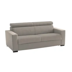 Sofa in legno e ferro rivestito in tessuto tortora 220x95x85h cm - Matrice