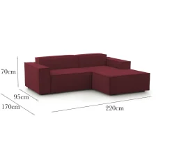 Divani Angolari|Divani Fissi Con Penisola > Dmora Sofa sfoderabile 220x170x70h cm - Amuleto Rosso