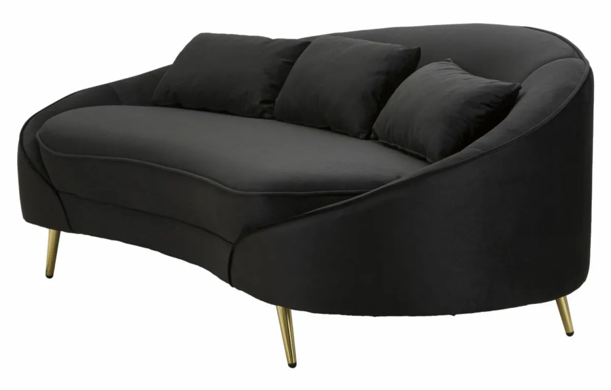 Divani Fissi 3 Posti > Dmora Sofà in legno e metallo rivestito in tessuto nero e oro 185x84x68h cm - Verte Oro, Nero