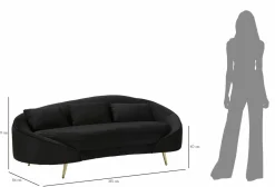 Divani Fissi 3 Posti > Dmora Sofà in legno e metallo rivestito in tessuto nero e oro 185x84x68h cm - Verte Oro, Nero