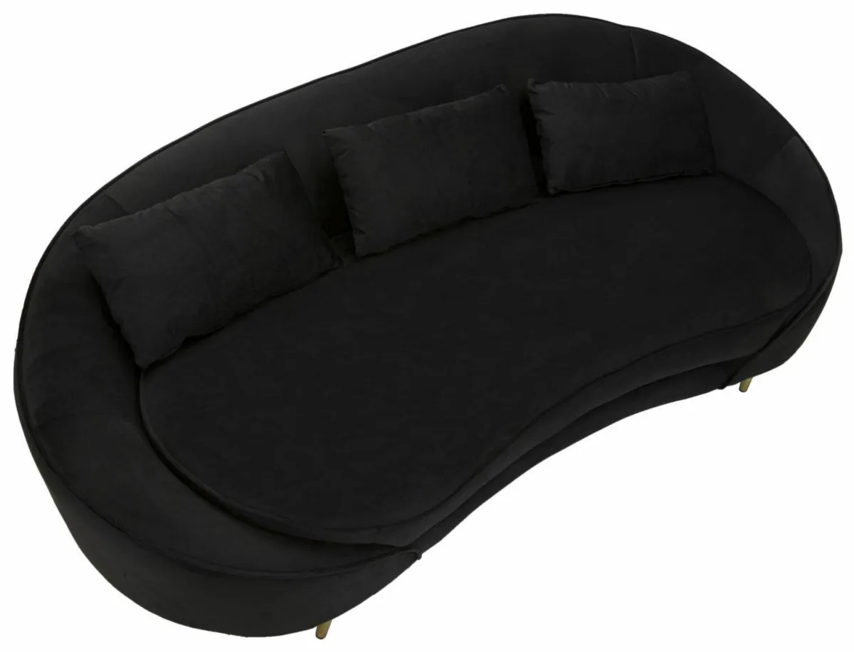 Divani Fissi 3 Posti > Dmora Sofà in legno e metallo rivestito in tessuto nero e oro 185x84x68h cm - Verte Oro, Nero
