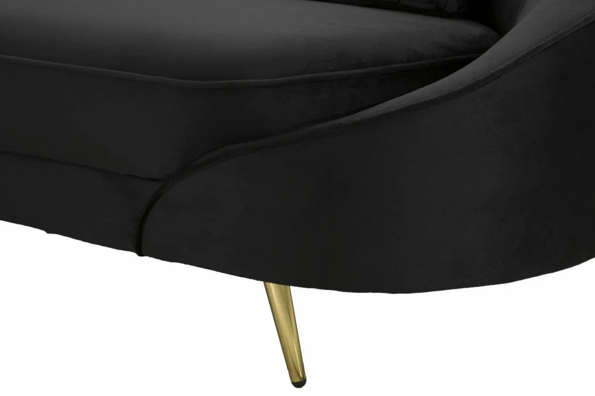 Divani Fissi 3 Posti > Dmora Sofà in legno e metallo rivestito in tessuto nero e oro 185x84x68h cm - Verte Oro, Nero