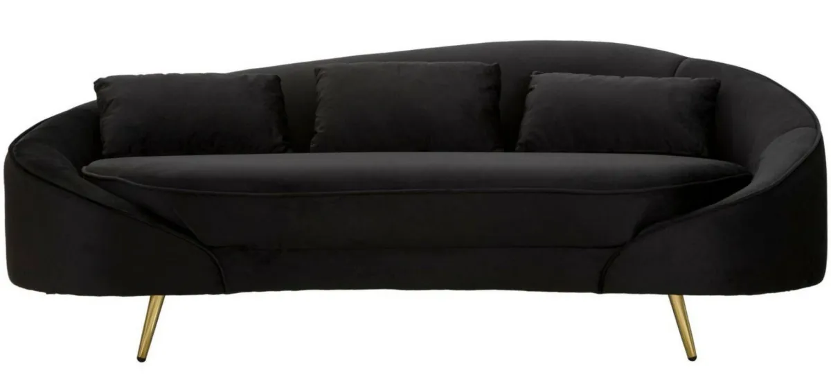 Divani Fissi 3 Posti > Dmora Sofà in legno e metallo rivestito in tessuto nero e oro 185x84x68h cm - Verte Oro, Nero