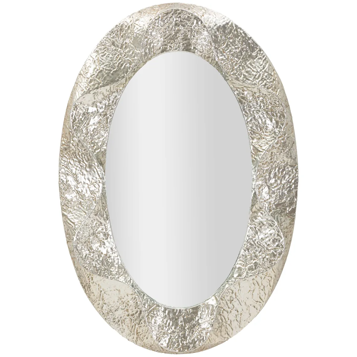 Specchio Argento Trasparente Cornice Effetto Materico Forma Ovale 88x128h cm, Tipologia a Parete - Daga