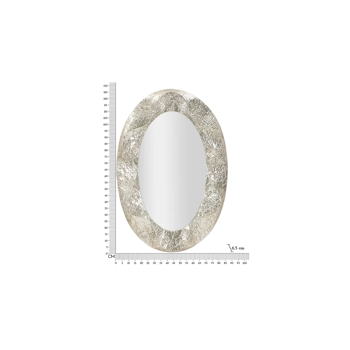 Specchio Argento Trasparente Cornice Effetto Materico Forma Ovale 88x128h cm, Tipologia a Parete - Daga