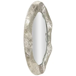 Specchio Argento Trasparente Cornice Effetto Materico Forma Ovale 88x128h cm, Tipologia a Parete - Daga