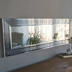 Specchi > Dmora Specchio Argento Trasparente Dettagli Geometrici Forma Rettangolare 130x65h cm, Tipologia a Parete - Rosazza Trasparente, Argento