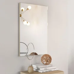 Specchi > Dmora Specchio kit Fissaggio a Muro Incluso Forma Rettangolare 51x83h cm - Cogne Beige