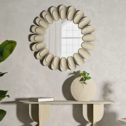 Specchi > Dmora Specchio Beige Trasparente Cornice Effetto Pietra Forma Rotondo 85x85h cm, Tipologia a Parete - Dakate Trasparente, Beige