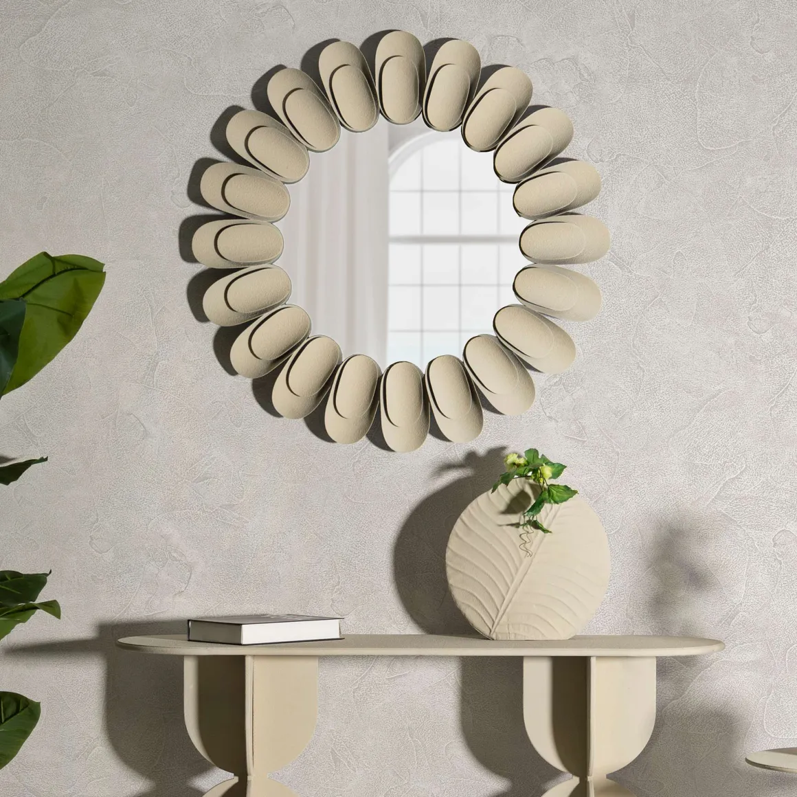 Specchio Beige Trasparente Cornice Effetto Pietra Forma Rotondo 85x6h cm, Tipologia a Parete - Dagatiza