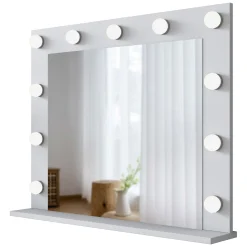 Specchi > Dmora Specchio con Mensola e Lampadine Forma Rettangolare 90x72h cm, Tipologia da Parete - Storo Bianco