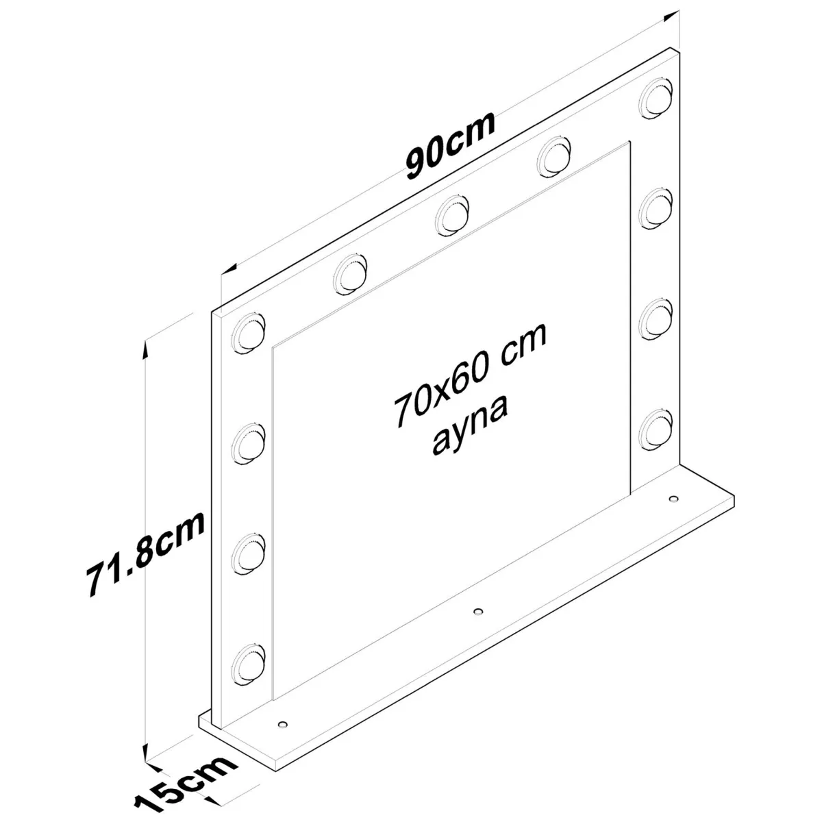 Specchi > Dmora Specchio con Mensola e Lampadine Forma Rettangolare 90x72h cm, Tipologia da Parete - Storo Bianco