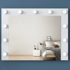 Specchi > Dmora Specchio con Mensola e Lampadine Forma Rettangolare 90x72h cm, Tipologia da Parete - Storo Bianco