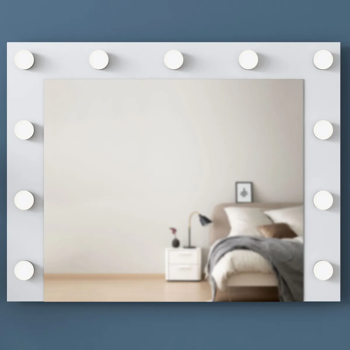Specchi > Dmora Specchio con Mensola e Lampadine Forma Rettangolare 90x72h cm, Tipologia da Parete - Storo Bianco
