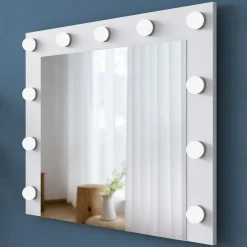 Specchi > Dmora Specchio con Mensola e Lampadine Forma Rettangolare 90x72h cm, Tipologia da Parete - Storo Bianco