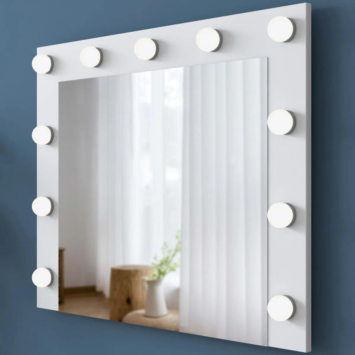 Specchi > Dmora Specchio con Mensola e Lampadine Forma Rettangolare 90x72h cm, Tipologia da Parete - Storo Bianco