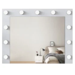 Specchi > Dmora Specchio con Mensola e Lampadine Forma Rettangolare 90x72h cm, Tipologia da Parete - Storo Bianco