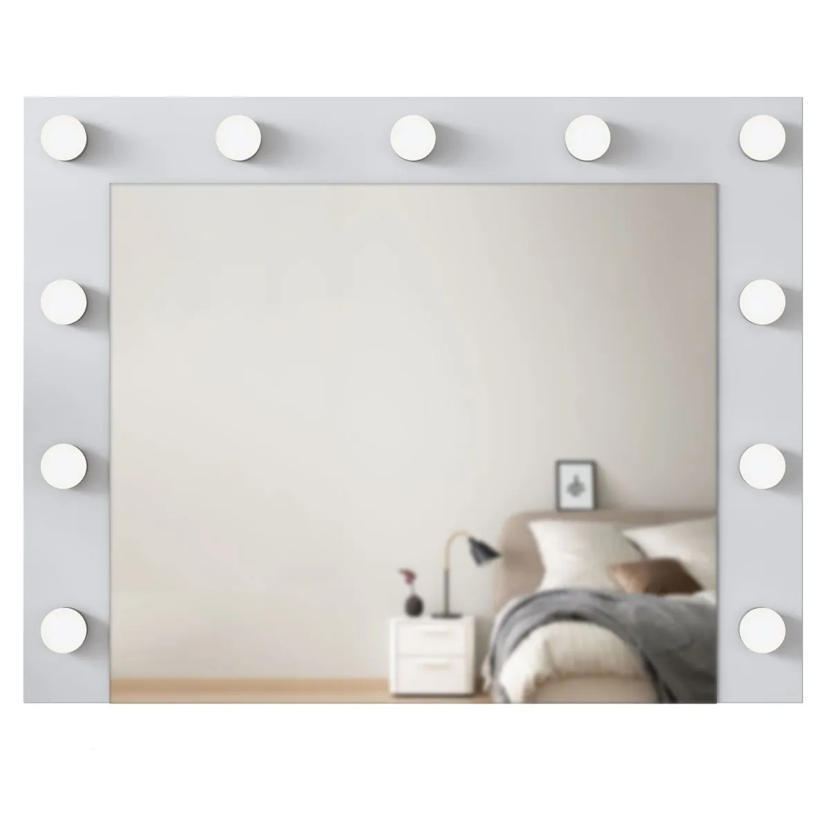 Specchi > Dmora Specchio con Mensola e Lampadine Forma Rettangolare 90x72h cm, Tipologia da Parete - Storo Bianco