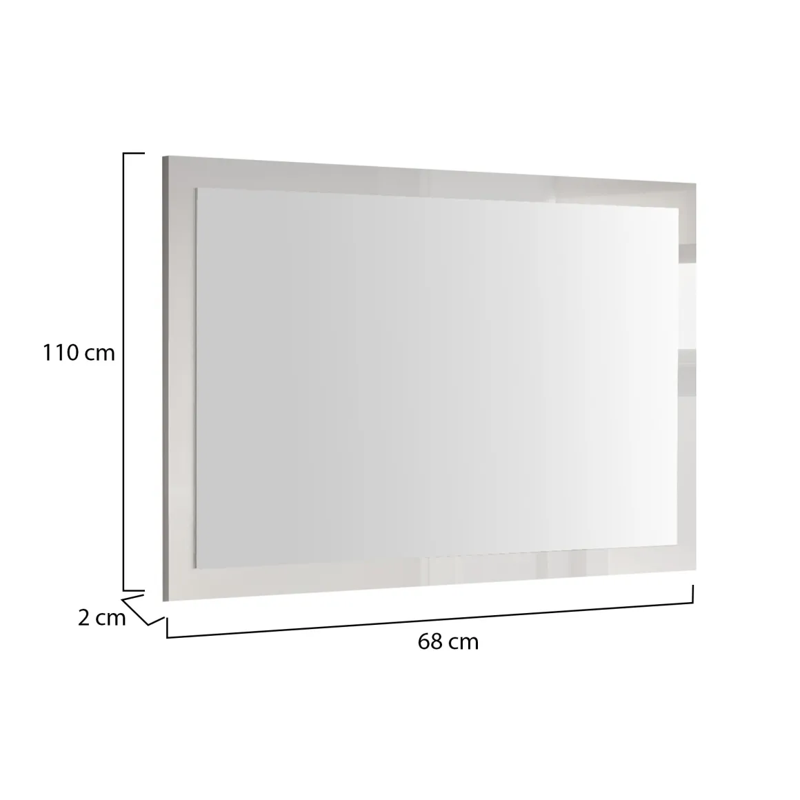 Specchio Bianco Lucido Forma Rettangolare Tipologia da Appendere 110x68h cm, Materiale Struttura in Vetro - Creazzo