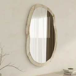 Specchi > Dmora Specchio Bianco Marmo Trasparente Forma Ovale Tipologia a Parete 52x86h cm, Colore Struttura Trasparente - Tromello Trasparente, Bianco Marmo