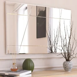 Specchi > Dmora Specchio Bianco Trasparente Dettagli Geometrici Forma Rettangolare 50x75h cm, Tipologia a Parete - Agliano Trasparente, Bianco